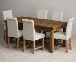 Extending Buxton 180cm Rustic Solid Oak Dining Table with 6 Natural Braced Chairs