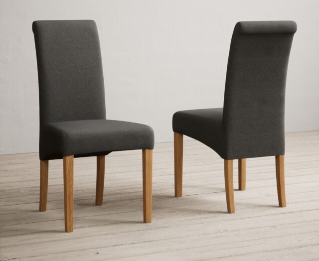 York 150cm Solid Oak Dining Table with 8 Charcoal Grey Scroll Back Chairs