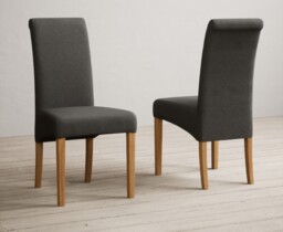 York 150cm Solid Oak Dining Table with 8 Charcoal Grey Scroll Back Chairs