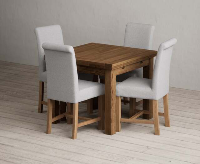 Extending Buxton 90cm Rustic Solid Oak Dining Table with 6 Natural Braced Chairs