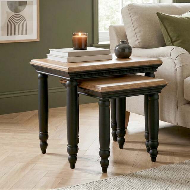 Francis Oak and Charcoal Grey Painted Nest Of Tables