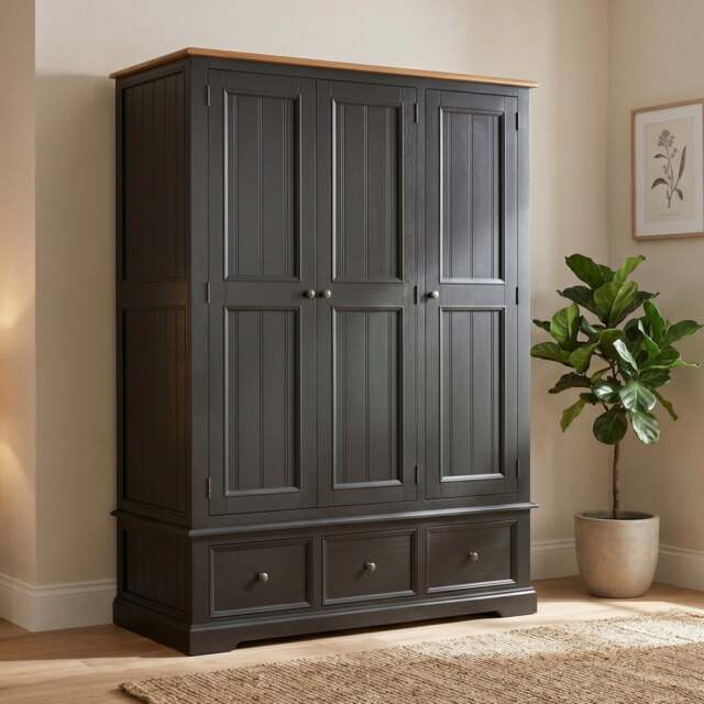 Charlton Oak and Black Painted Triple Wardrobe