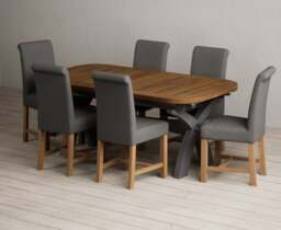 Extending Olympia 180cm Oak and Charcoal Grey Dining Table with 6 Charcoal Grey Braced Chairs