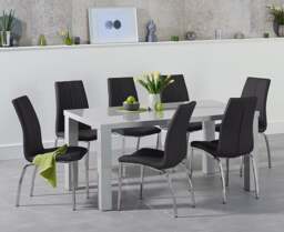 Seattle 160cm Light Grey Gloss Dining Table with 8 Black Marco Chairs