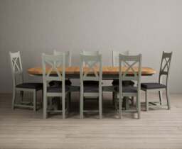 Extending Olympia 180cm Oak and Soft Green Dining Table with 8 Charcoal Grey Painted Chairs