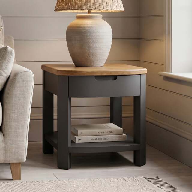 Bradwell Oak and Charcoal Painted 1 Drawer Lamp Table