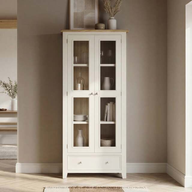 Weymouth Oak and Soft White Painted Glazed Display Cabinet