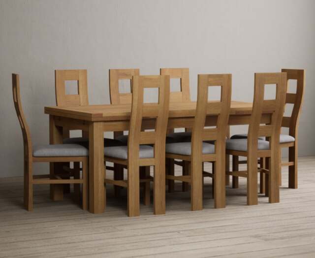 Extending Buxton 180cm Solid Oak Dining Table with 6 Brown Natural Chairs