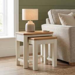 Bradwell Oak and Signal White Painted Nest of Tables