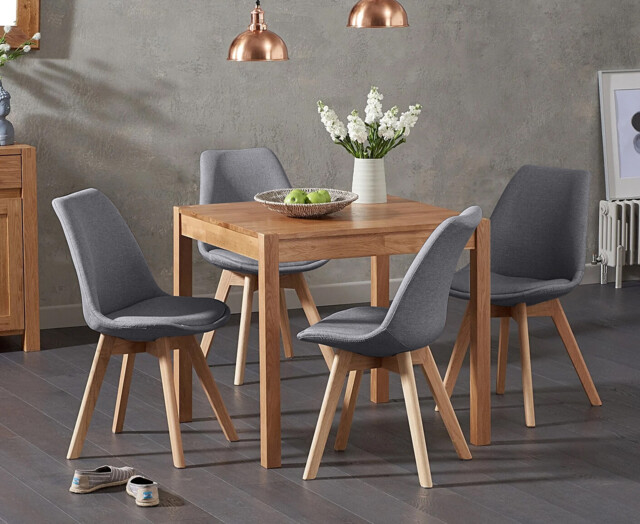 York 80cm Solid Oak Dining Table with 2 Light Grey Orson Chairs