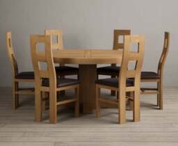 Helmsley 150cm Solid Oak Round Pedestal Dining Table with 6 Brown Natural Chairs