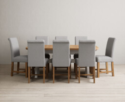 Extending Olympia 180cm Oak and Soft White Painted Dining Table with 8 Grey Braced Chairs