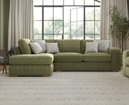 Milan Fern Green Fabric Left Hand Facing Chaise Sofa