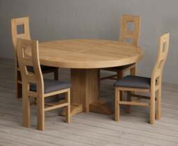 Helmsley 150cm Round Oak Dining Table with 4 Charcoal Grey Natural Chairs