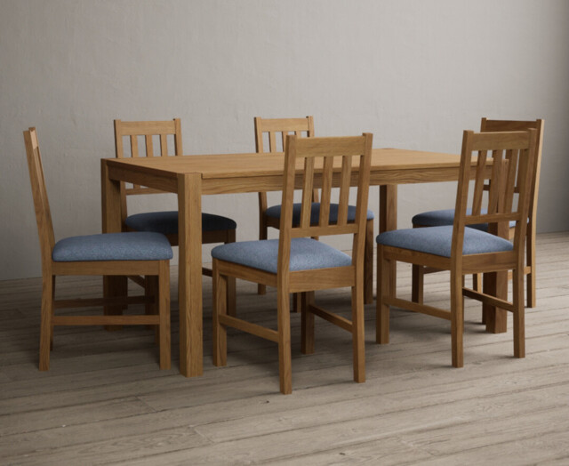 York 150cm Solid Oak Dining Table with 6 Light Grey York Chairs