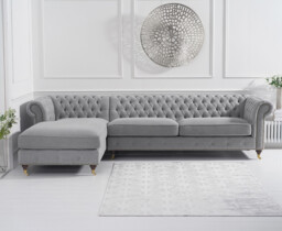 Chiswick Extra Large Grey Linen Left Facing Chesterfield Corner Chaise Sofa