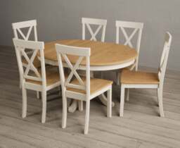 Extending Hertford 100cm - 130cm Oak and Cream Painted Pedestal Dining Table with 6 Oak Hertford Chairs