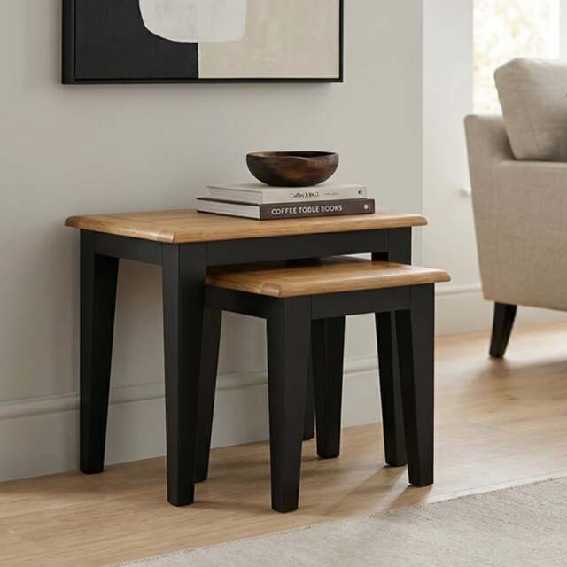 Charlton Oak and Black Painted Nest Of Tables