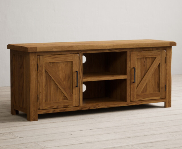 Country Rustic Solid Oak Widescreen TV Cabinet