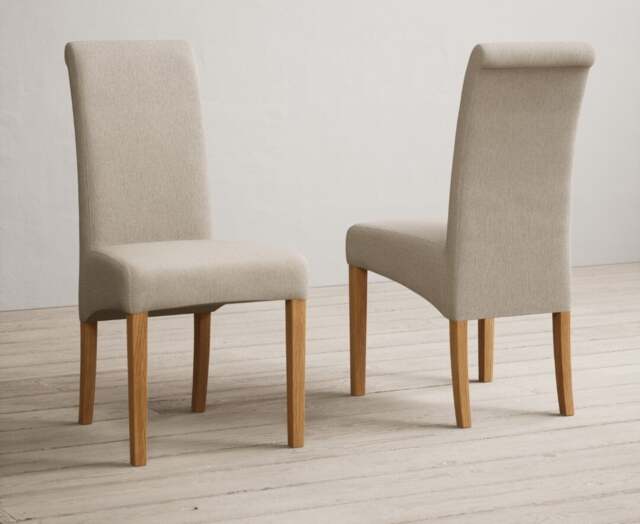 Extending Buxton 90cm Oak and Light Grey Dining Table with 4 Natural Scroll Back Chairs