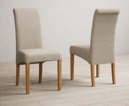 Extending Buxton 90cm Oak and Light Grey Dining Table with 4 Natural Scroll Back Chairs