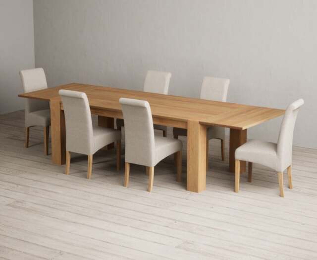 Extending Sheringham 200cm Solid Oak Table with 6 Natural Scroll Back Chairs