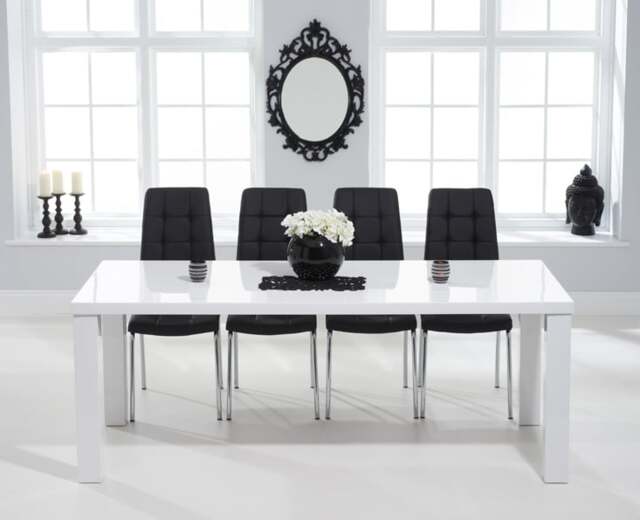 Seattle 200cm White High Gloss Dining Table with 6 Cream Enzo Chairs