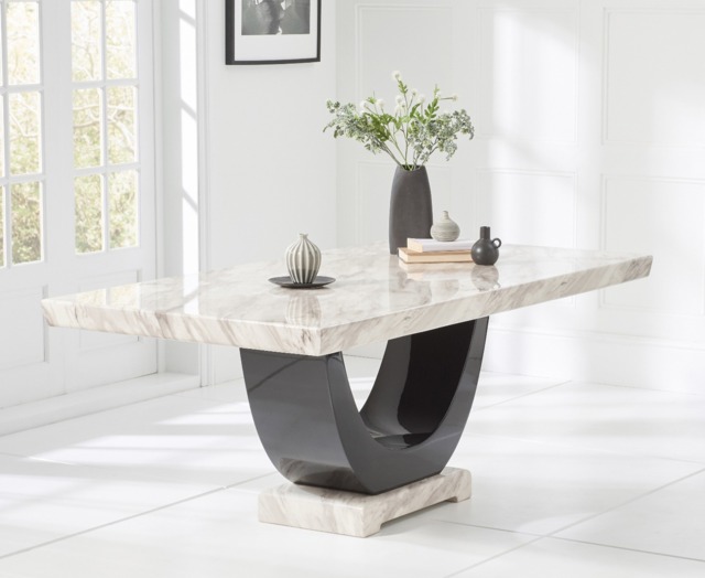 Novara 200cm Cream and Black Pedestal Marble Dining Table