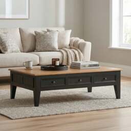 Charlton Oak and Black Painted Extra Large 6 Drawer Coffee Table