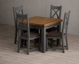 Extending Buxton 90cm Oak and Charcoal Grey Dining Table with 4 Brown Painted Chairs