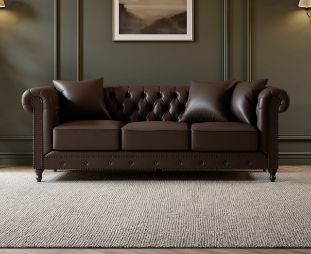 Westminster Chesterfield Brown Leather 3 Seater Sofa