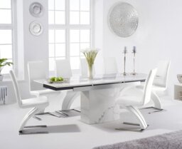 Extending Savona 160cm White Ceramic Dining Table with 10 White Aldo Chairs