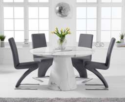 Ravello 130cm Round White Marble Dining Table with 6 Grey Aldo Chairs