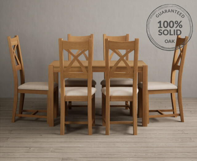York 120cm Solid Oak Dining Table with 4 Linen Natural Solid Oak Chairs