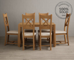 York 120cm Solid Oak Dining Table with 4 Linen Natural Solid Oak Chairs