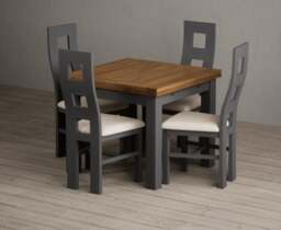 Extending Buxton 90cm Oak and Charcoal Grey Dining Table with 4 Linen Painted Chairs