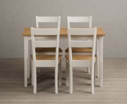 Kendal 115cm Solid Oak and Cream Painted Dining Table with 4 Brown Kendal Chairs