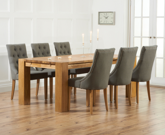 Sheringham 200cm Solid Oak Dining Table with 6 Natural Beatrix Chairs with Sheringham Oak Extensions (Pair)