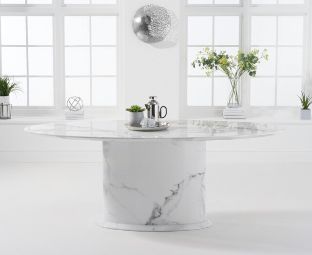 Colby 200cm White Oval Marble Dining Table