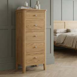 Solid Oak Tallboy Chest of Drawers - 5 Drawer