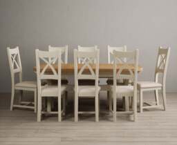 Extending Olympia 180cm Oak and Cream Painted Dining Table with 8 Linen Painted Chairs