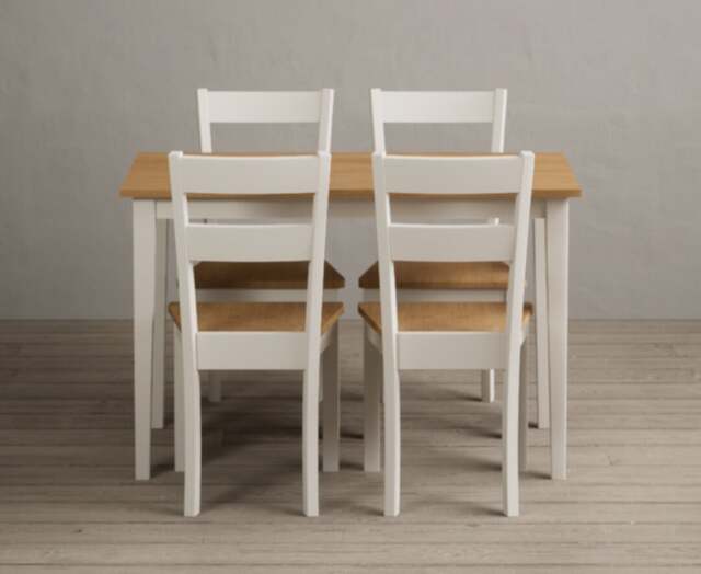 Kendal 115cm Solid Oak and Cream Painted Dining Table with 4 Linen Kendal Chairs