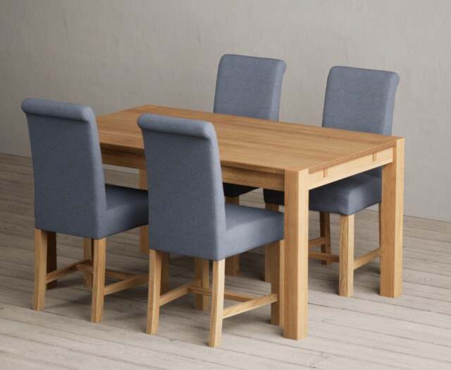 Thetford 150cm Solid Oak Dining Table with 4 Blue Braced Chairs