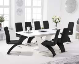 Extending Vittorio 160cm White High Gloss Dining Table with 6 Black Aldo Chairs