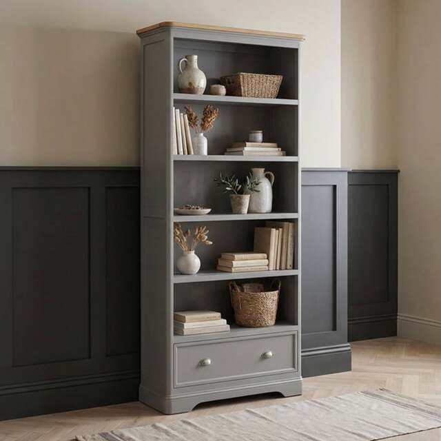Felton Oak and Light Grey Painted Tall Bookcase