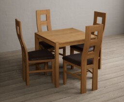 York 80cm Solid Oak Dining Table with 4 Oak Natural Chairs