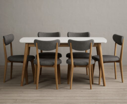 Nordic 150cm Solid Oak and Signal White Painted Dining Table with 6 Grey Nordic Chairs