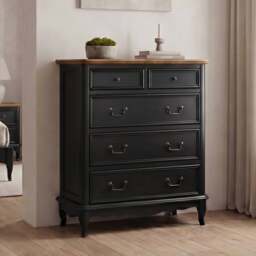 Chateau Noir Oak and Black Painted 2 Over 3 Chest of Drawers