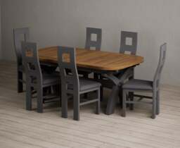 Extending Olympia 180cm Oak and Charcoal Grey Dining Table with 6 Charcoal Grey Painted Chairs