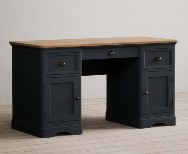 Bridstow Oak and Blue Painted Computer Desk